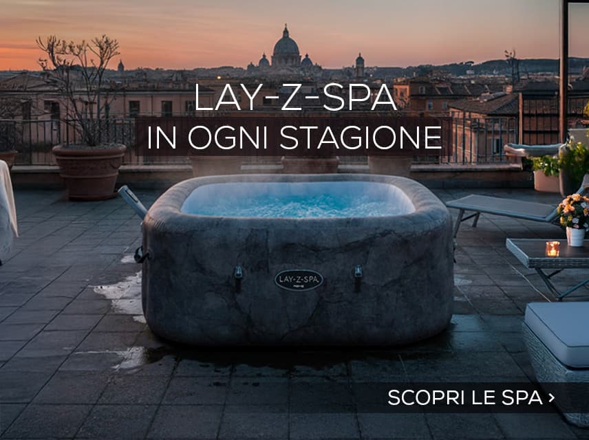 Spa gonfiabile Lay-Z-Spa su terrazza panoramica, vasca idromassaggio da esterno per il relax in ogni stagione