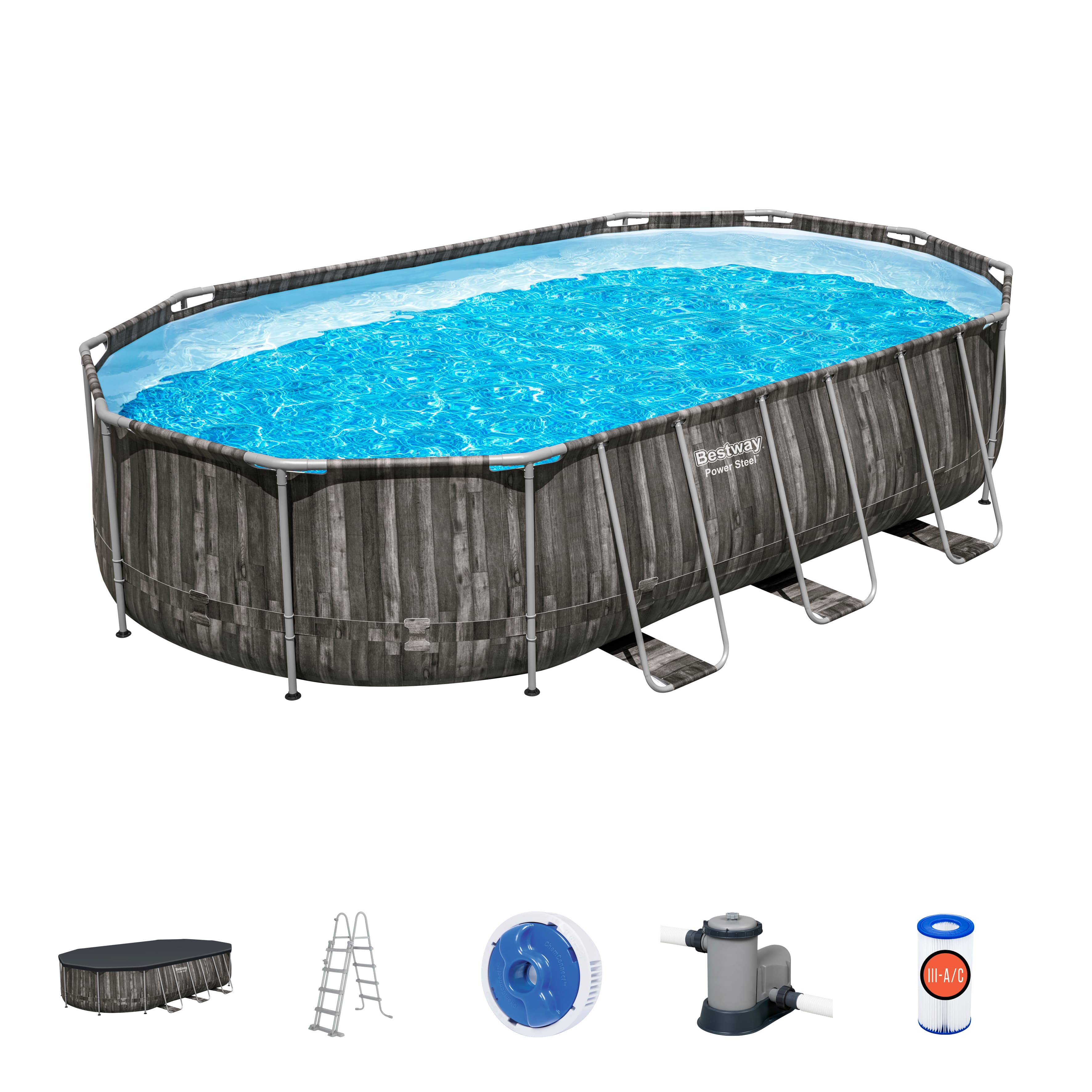 Piscine fuori terra Set piscina da 610x366x122 cm effetto legno scuro Bestway 1