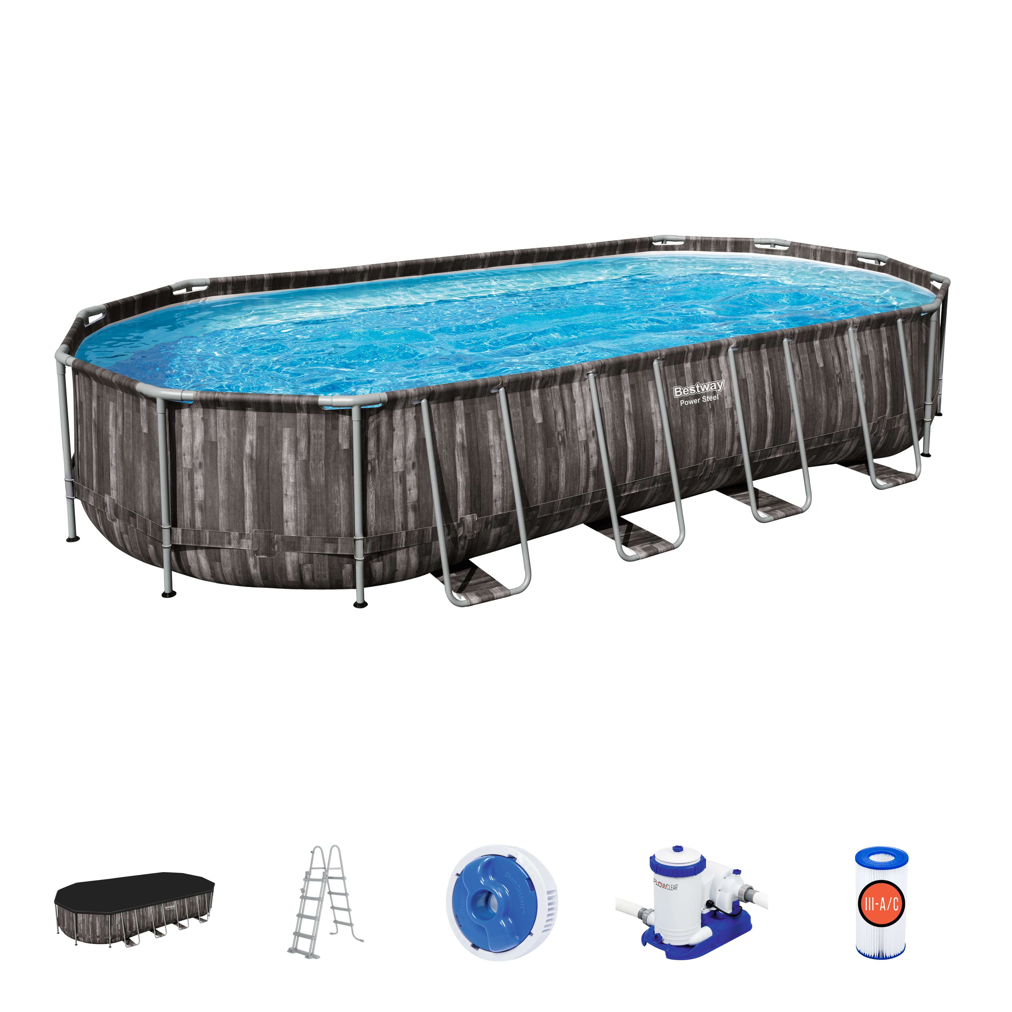 Piscine fuori terra Set piscina da 732x366x122 cm effetto legno scuro Bestway 1