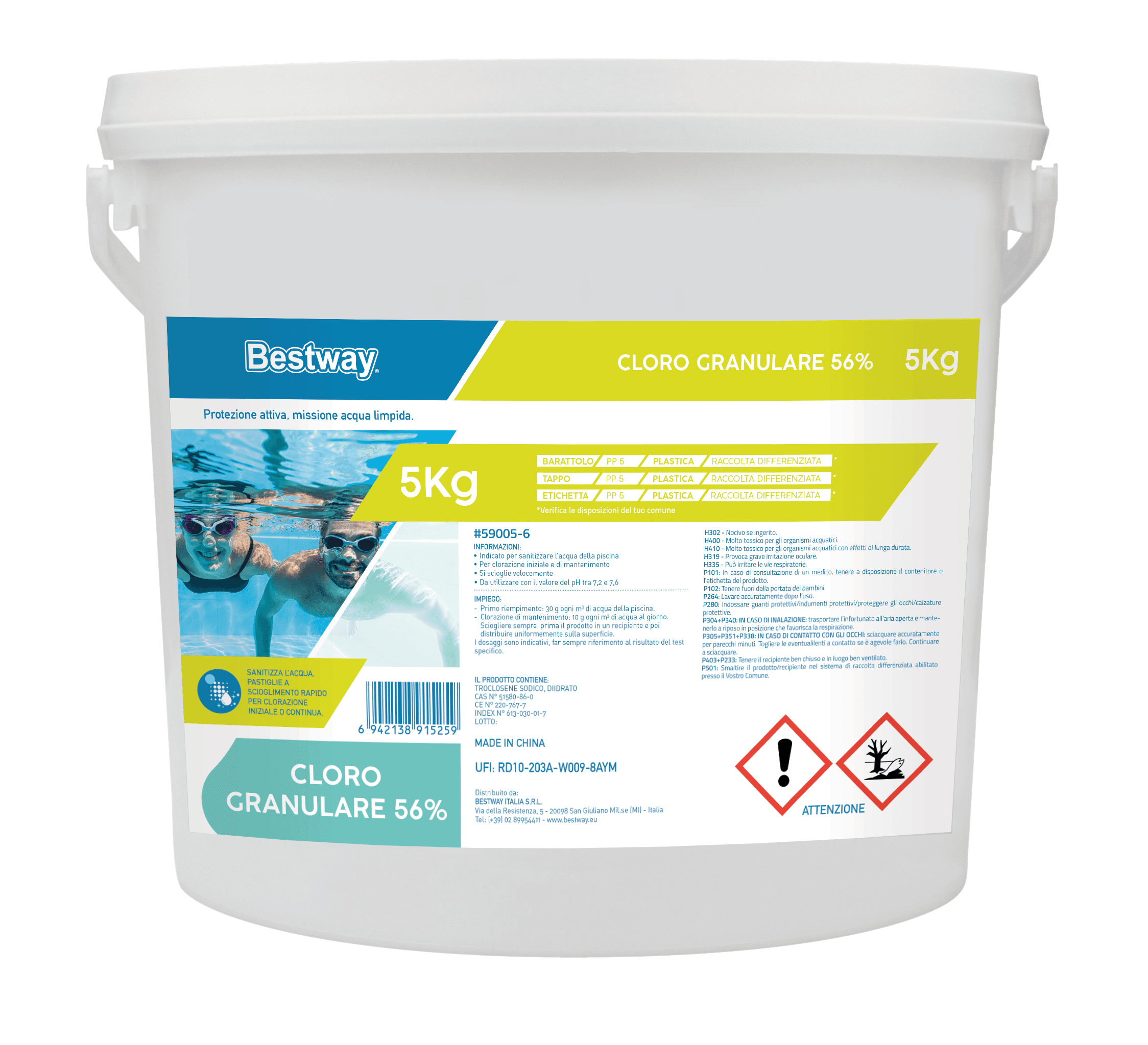 Trattamento chimico dell'acqua Cloro granulare 56% da 5 Kg per piscina Bestway 1