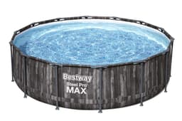 Piscine fuori terra Piscina base struttura e liner rotonda Steel Pro MAX da 427x107 cm effetto legno scuro Bestway 1