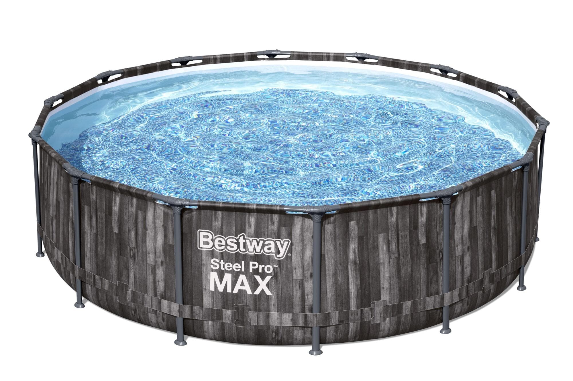 Piscine fuori terra Piscina base struttura e liner rotonda Steel Pro MAX da 427x107 cm effetto legno scuro Bestway 1