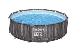 Piscine fuori terra Piscina base struttura e liner rotonda Steel Pro MAX da 366x100 cm effetto legno scuro Bestway 1