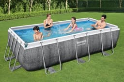 Piscine fuori terra Piscina base struttura e liner rettangolare Power Steel da 404x201x100 cm effetto rattan grigio Bestway 2