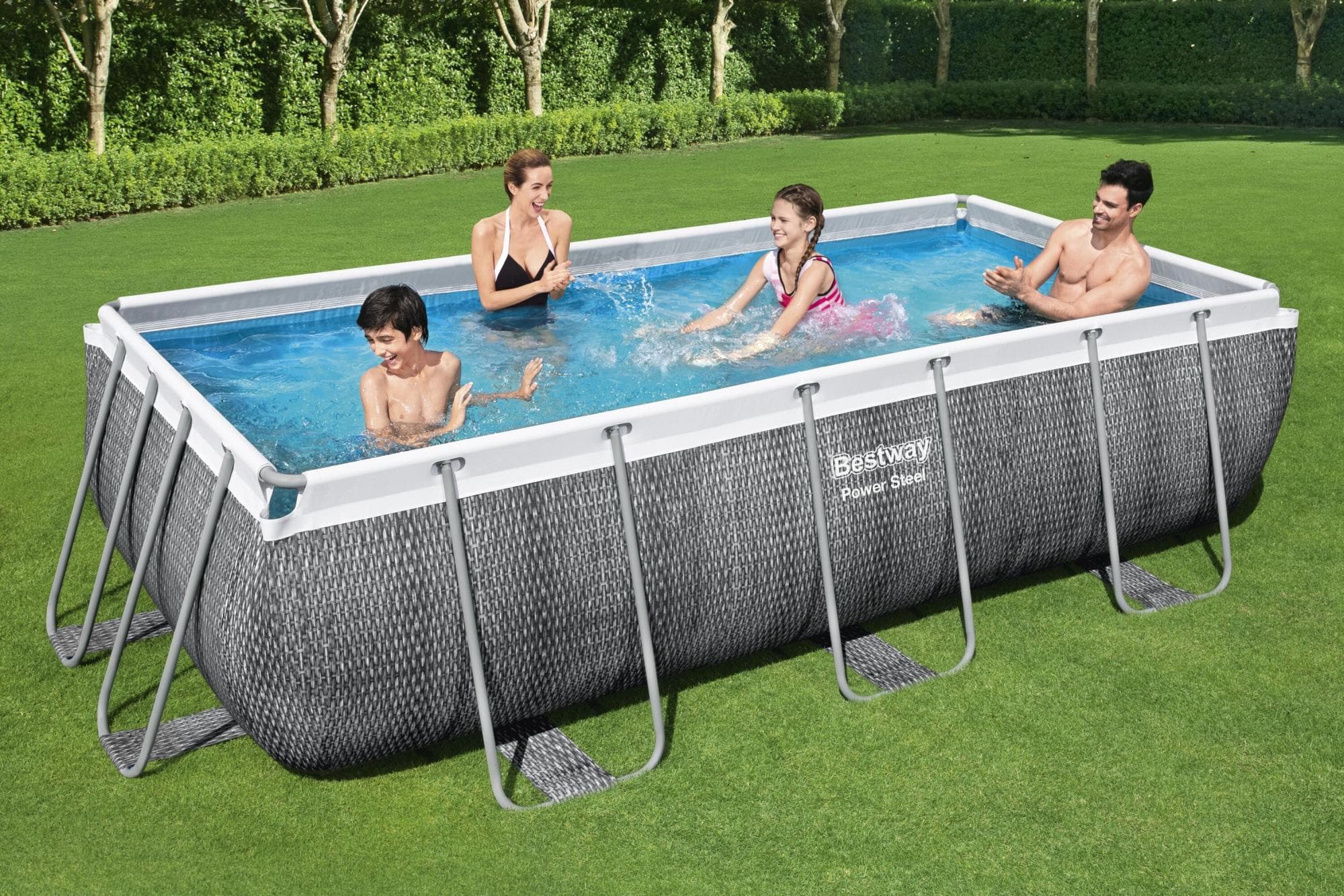 Piscine fuori terra Piscina base struttura e liner rettangolare Power Steel da 404x201x100 cm effetto rattan grigio Bestway 2