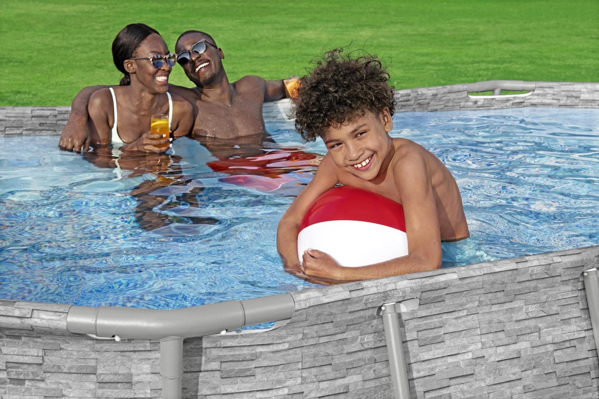 Piscine fuori terra Piscina base struttura e liner ovale Power Steel Swim Vista da 427x250x100 cm effetto pietra Bestway 3