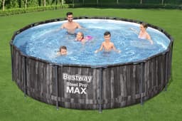 Piscine fuori terra Piscina base struttura e liner rotonda Steel Pro MAX da 427x107 cm effetto legno scuro Bestway 2