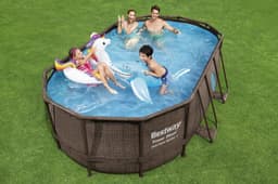 Piscine fuori terra Piscina base struttura e liner ovale Power Steel Swim Vista da 427x250x100 cm effetto rattan Bestway 4