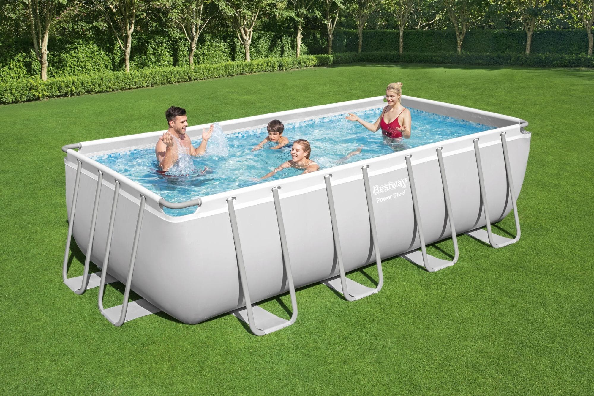 Piscine fuori terra Set piscina fuori terra rettangolare Power Steel da 488x244x122 cm grigio chiaro Bestway 3