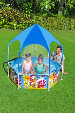 Giochi gonfiabili per bambini Piscinetta con parasole UV Careful Splash-in-Shade blu da 183x51 cm Bestway 4
