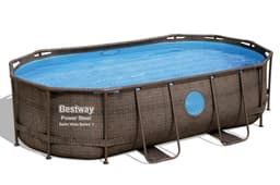 Piscine fuori terra Piscina base struttura e liner ovale Power Steel Swim Vista da 427x250x100 cm effetto rattan Bestway 1