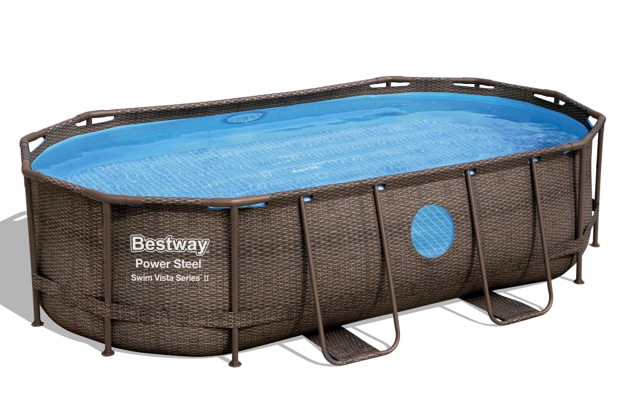 Piscine fuori terra Piscina base struttura e liner ovale Power Steel Swim Vista da 427x250x100 cm effetto rattan Bestway 1