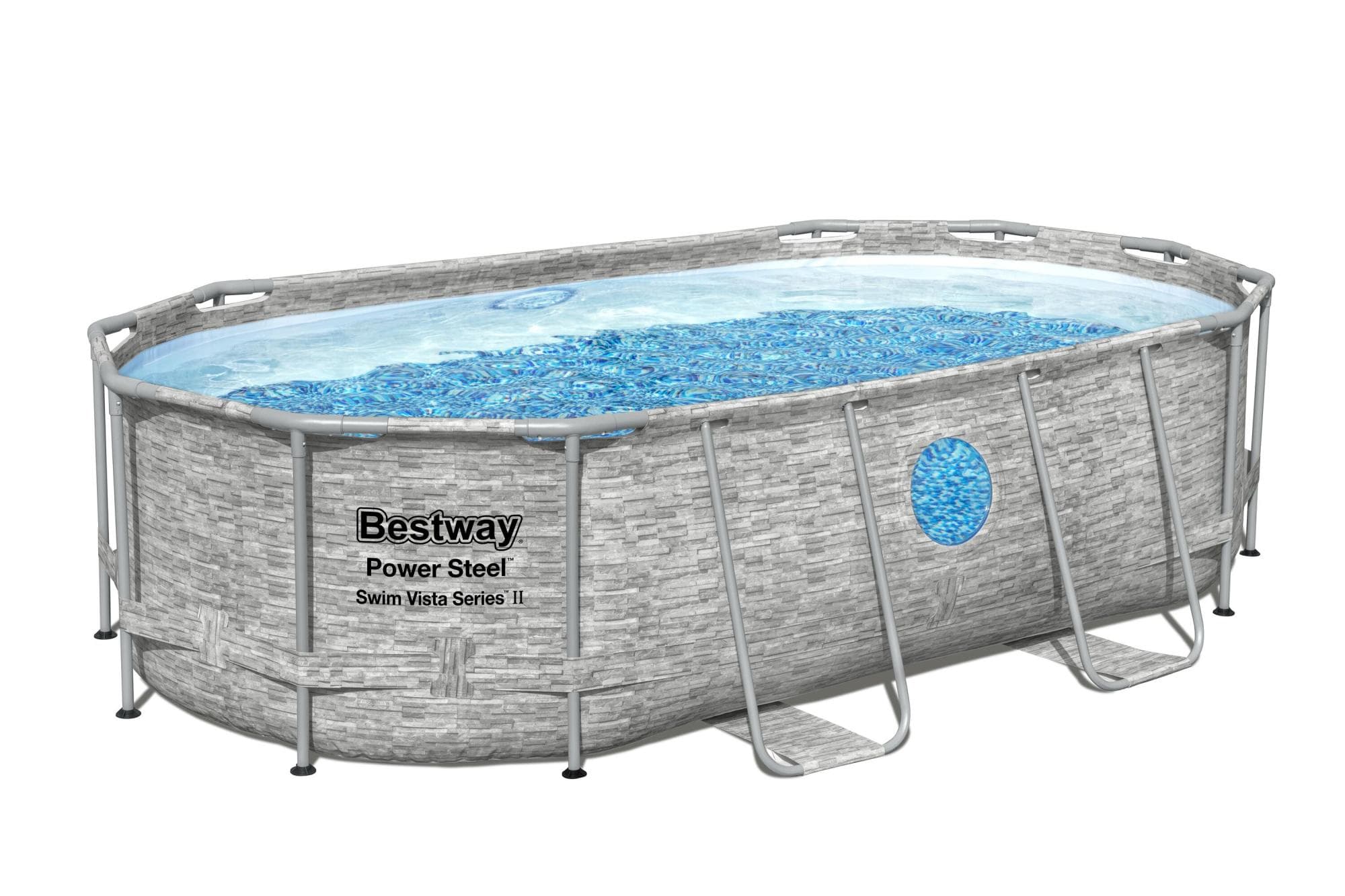 Piscine fuori terra Piscina base struttura e liner ovale Power Steel Swim Vista da 427x250x100 cm effetto pietra Bestway 1