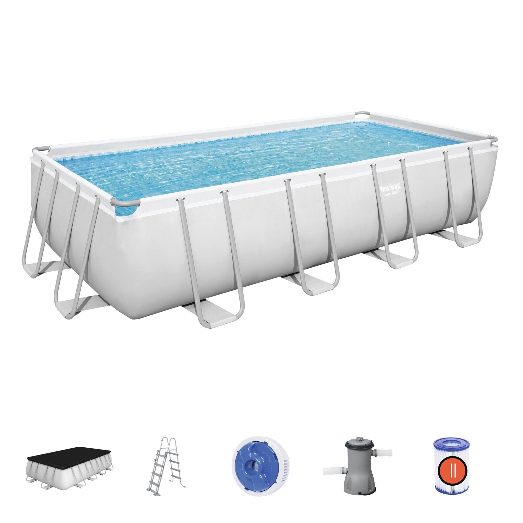 Piscine fuori terra Set piscina fuori terra rettangolare Power Steel da 488x244x122 cm grigio chiaro Bestway 1