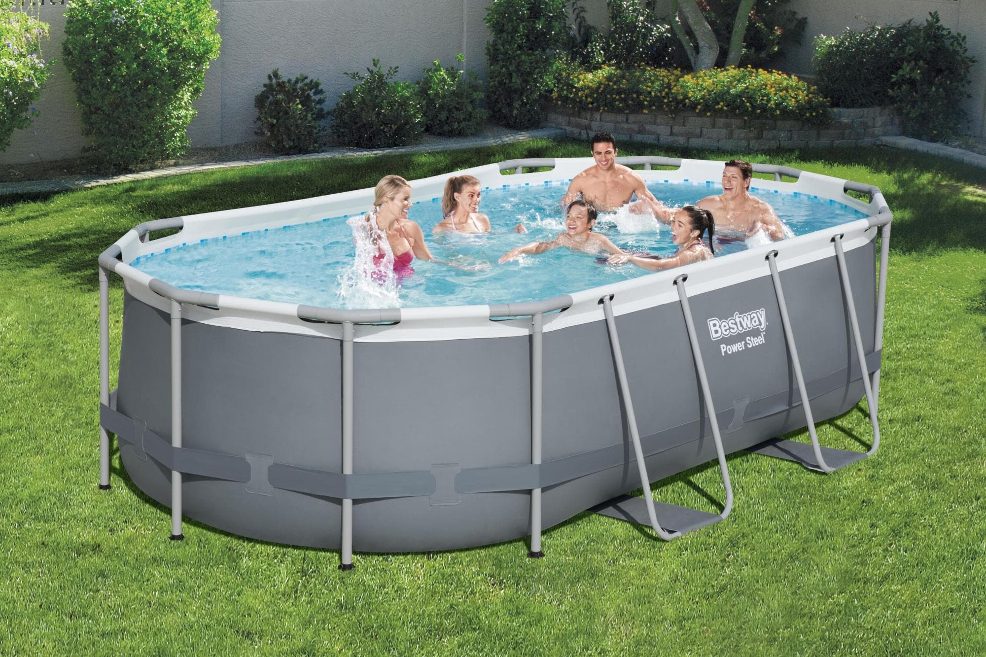 Piscine fuori terra Piscina base struttura e liner ovale Power Steel 427x250x100 cm grigio scuro Bestway 2