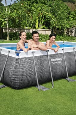 Piscine fuori terra Piscina base struttura e liner rettangolare Power Steel da 404x201x100 cm effetto rattan grigio Bestway 6
