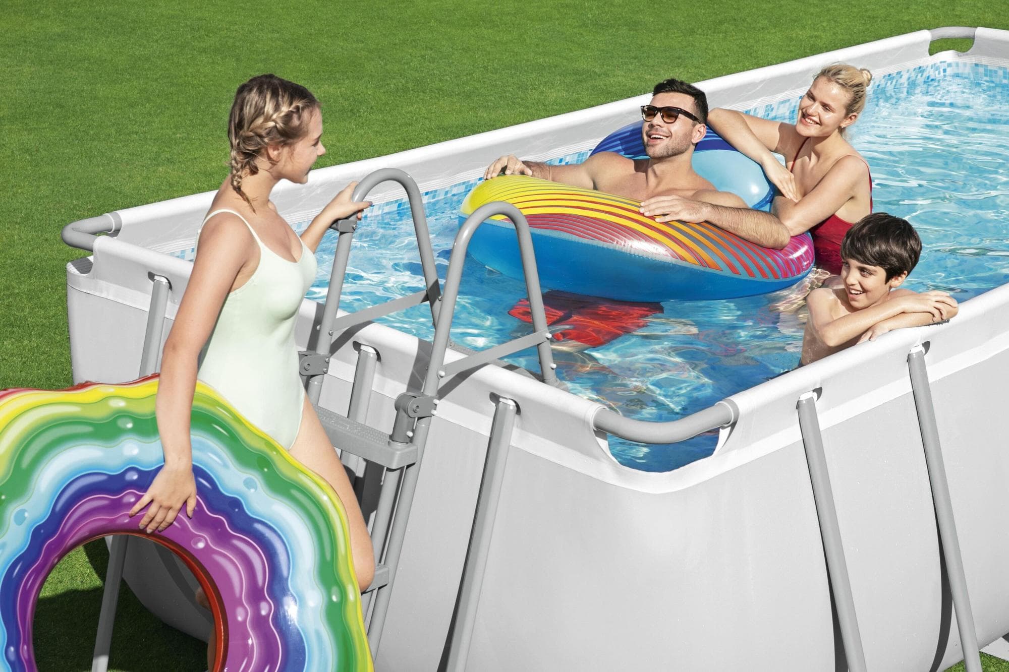 Piscine fuori terra Set piscina fuori terra rettangolare Power Steel da 488x244x122 cm grigio chiaro Bestway 4