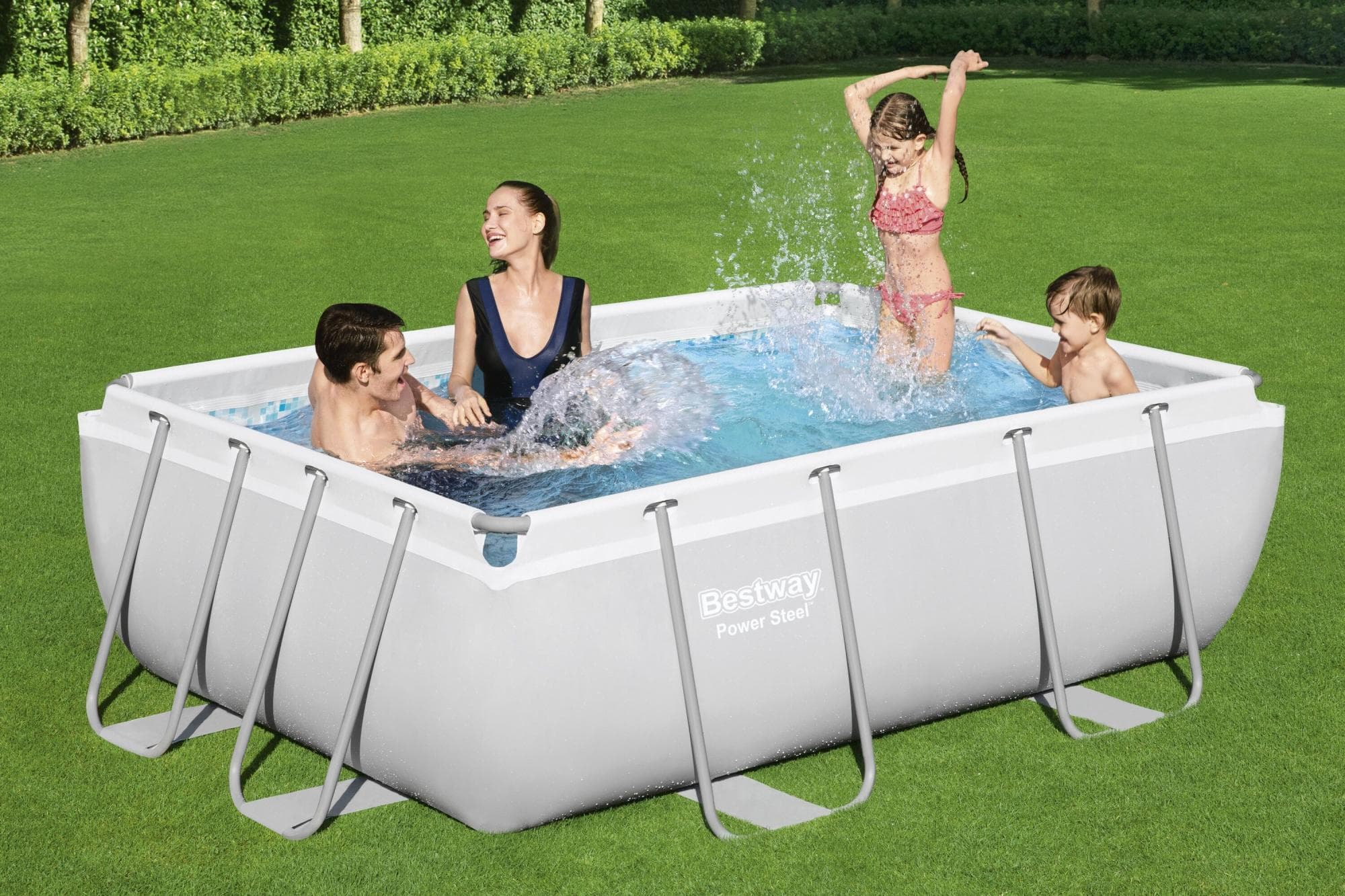 Piscine fuori terra Set piscina fuori terra rettangolare Power Steel da 282x196x84 cm grigio chiaro Bestway 3