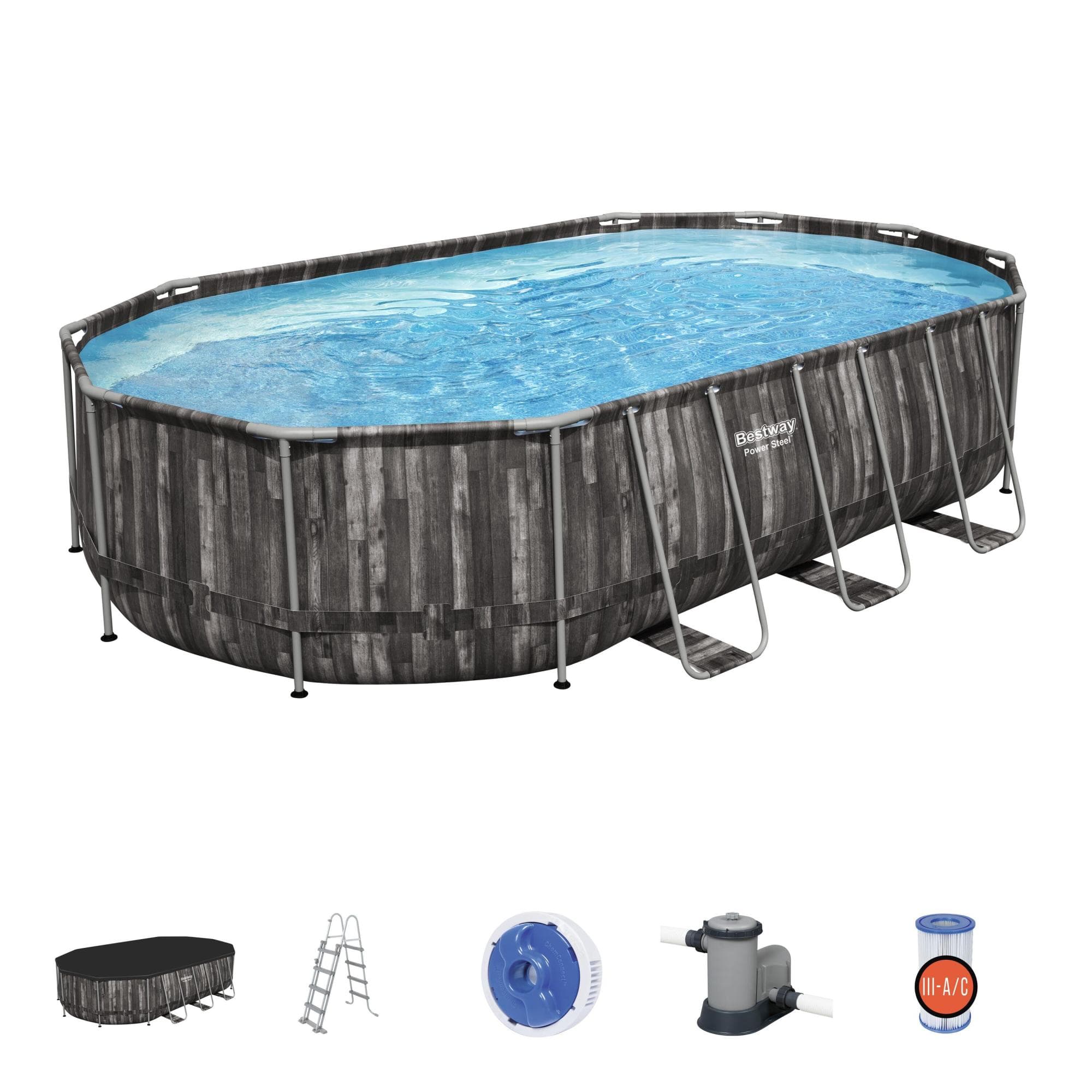 Piscine fuori terra Set piscina da 610x366x122 cm effetto legno scuro Bestway 1