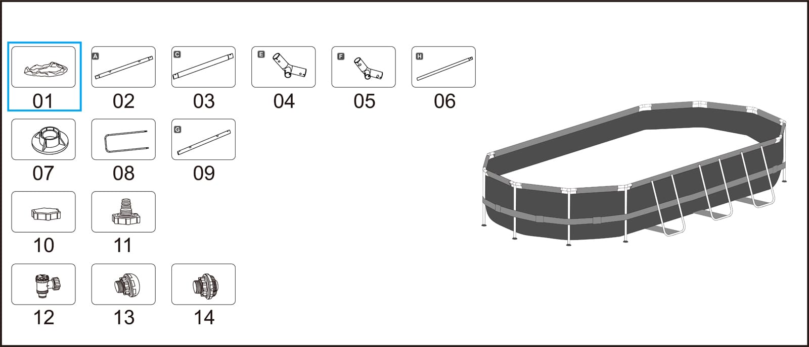 Ricambi Piscine e Spa Liner di ricambio per piscina ovale Power Steel da 549x274x122 cm grigio scuro Bestway 3