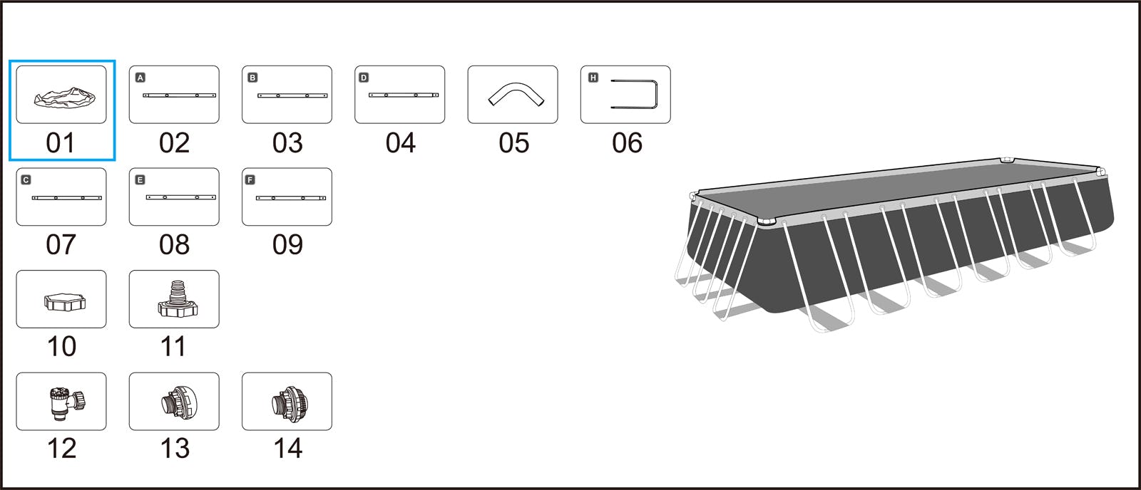 Ricambi Piscine e Spa Liner di ricambio per piscina Power Steel rettangolare da 732x366x132 cm grigio chiaro Bestway 4