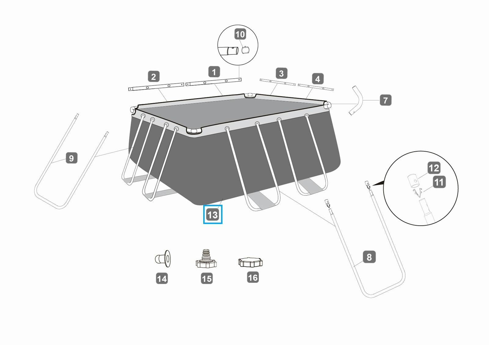 Ricambi Piscine e Spa Liner di ricambio per piscina Power Steel rettangolare da 282x196x84 cm grigio chiaro Bestway 3