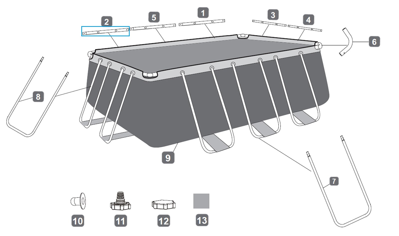 Ricambi Piscine e Spa Barra superiore E per piscina Power Steel rettangolare da 404x201x100 e 412x201x122 cm Bestway 2