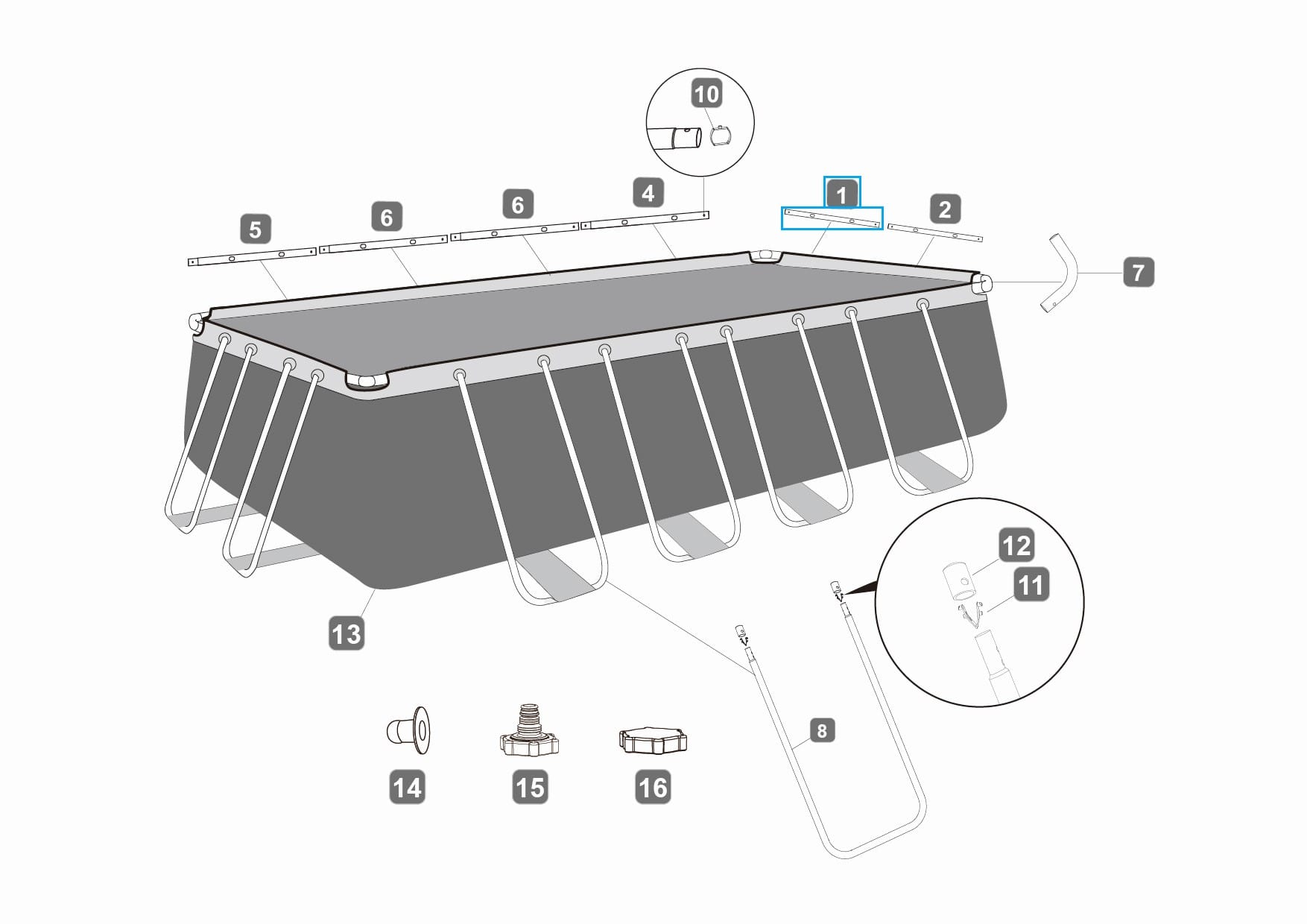 Ricambi Piscine e Spa Barra superiore A smerigliata per piscina Power Steel rettangolare da 488x244x122 cm Bestway 2