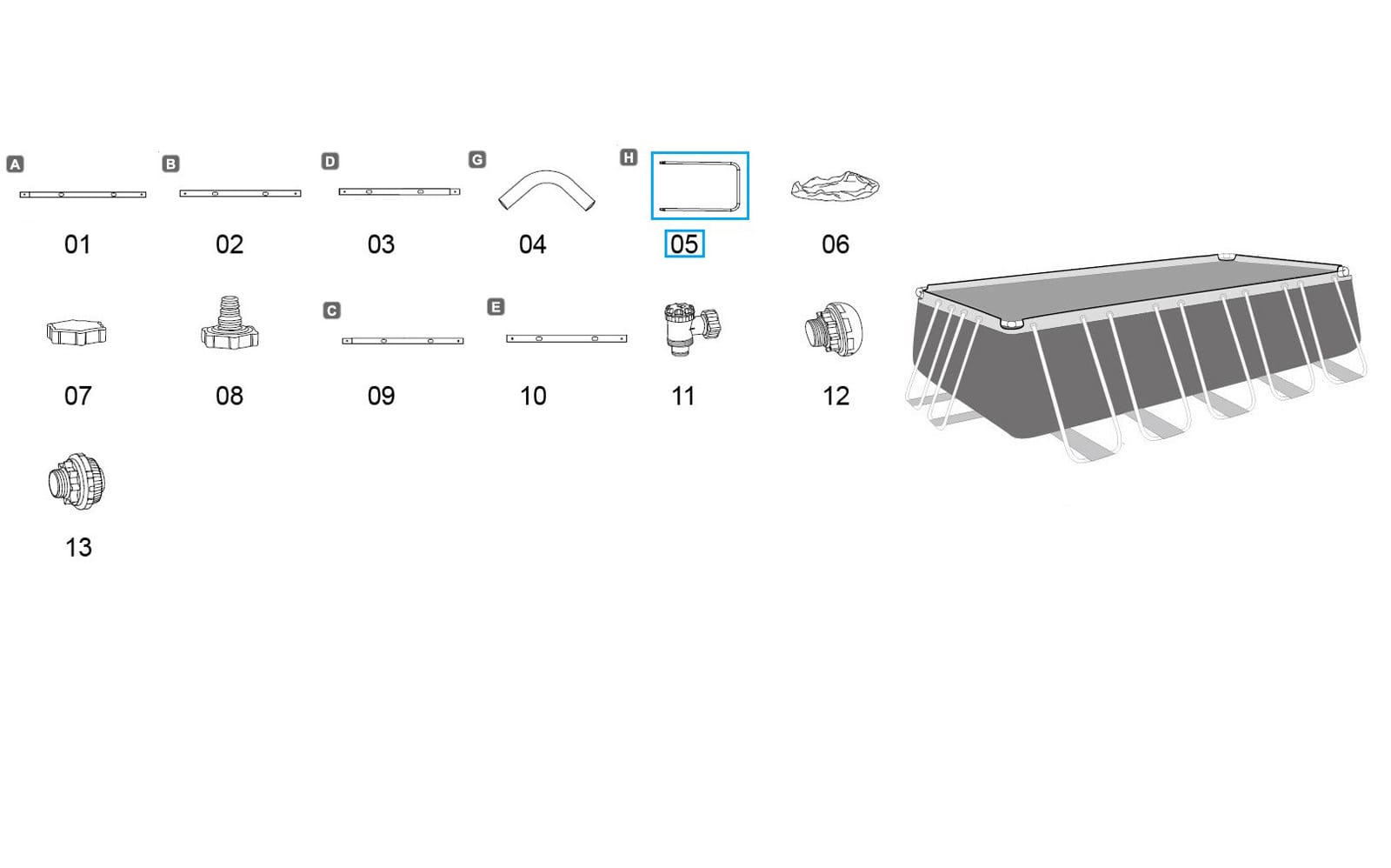 Ricambi Piscine e Spa Supporto a U smerigliato per piscina rettangolare Power Steel Bestway 3