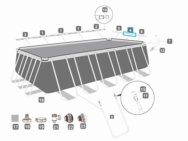 Ricambi Piscine e Spa Barra superiore D smerigliata per piscina rettangolare Power Steel da 732x366x122 cm Bestway 3