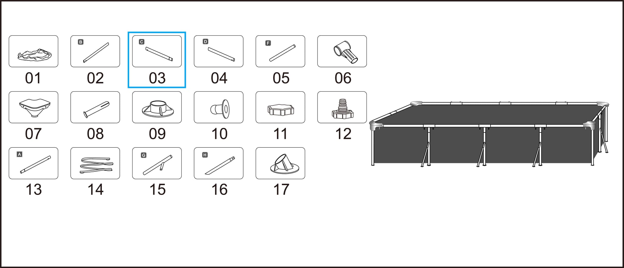 Ricambi Piscine e Spa Barra superiore C per piscina Steel Pro rettangolare da 400x211x81 cm Bestway 4