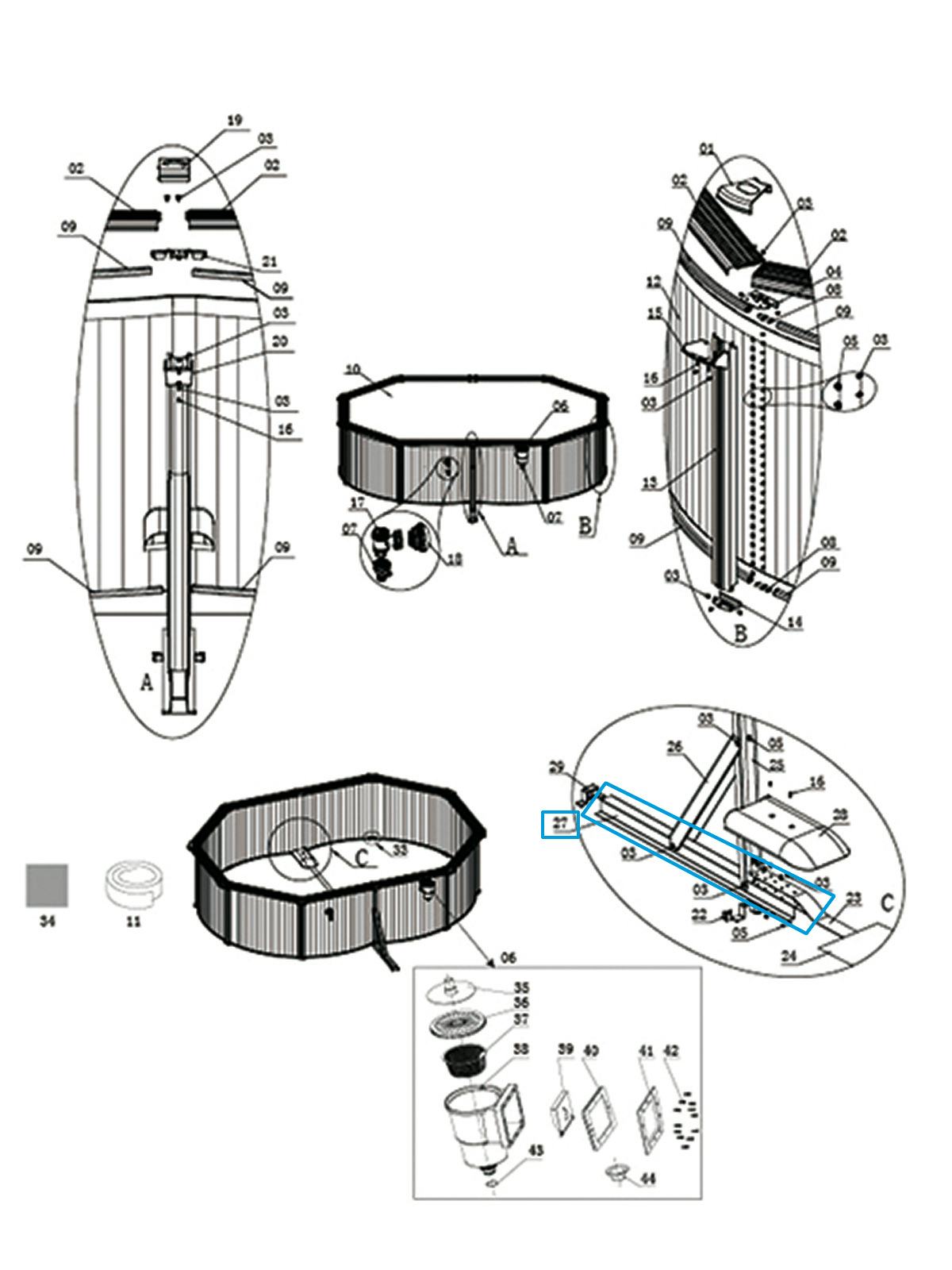 Ricambi Piscine e Spa Supporto laterale inferiore per piscine Hydrium ovali da 610x360x120 cm e 500x360x120 cm Bestway 3