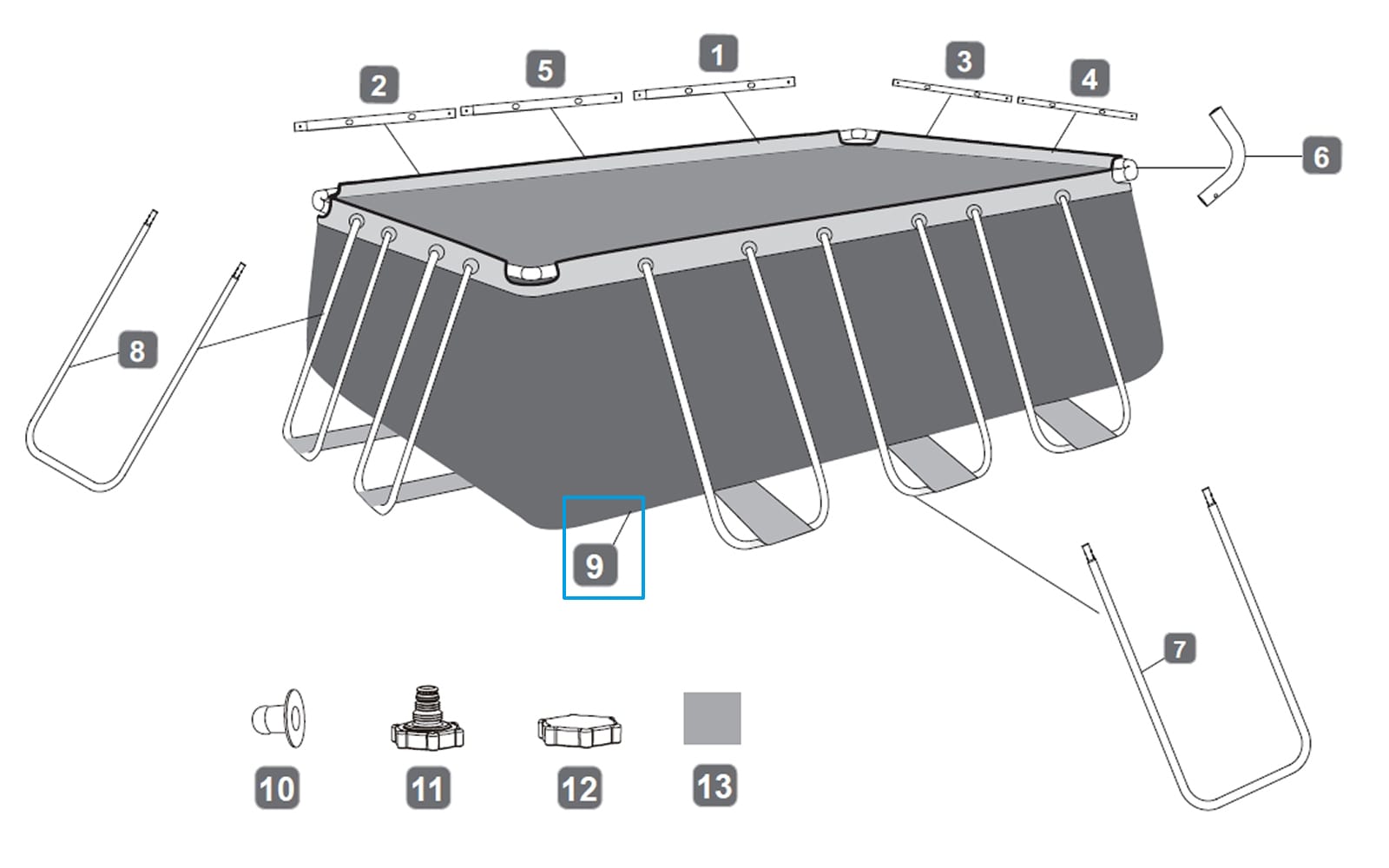 Ricambi Piscine e Spa Liner di ricambio per piscina rettangolare Power Steel da 404x201x100 cm grigio scuro Bestway 2