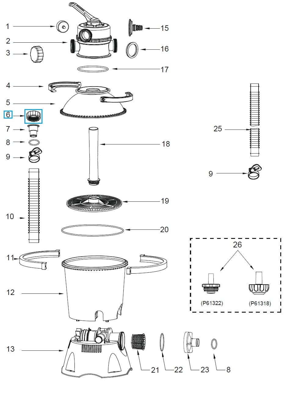 Ricambi Piscine e Spa Dado adattatore per tutte le pompe filtro a sabbia Bestway 3