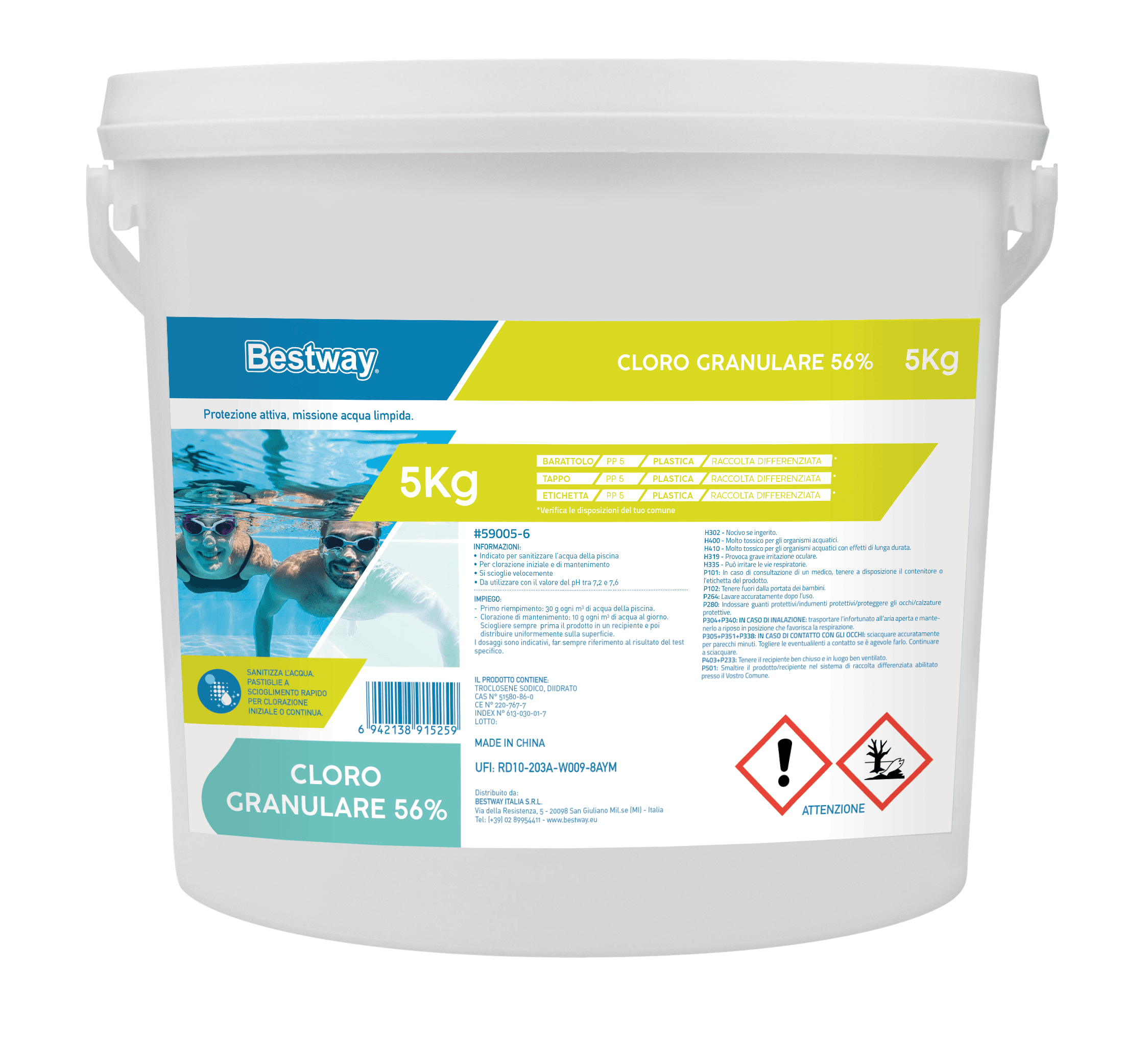 Trattamento chimico dell'acqua Cloro granulare 56% da 5 Kg per piscina Bestway 1