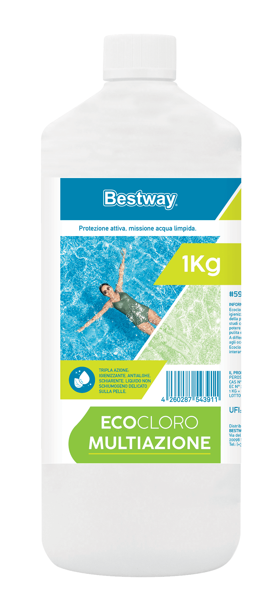 Trattamento chimico dell'acqua Eco-cloro multiazione per piscina da 1 kg Bestway 1