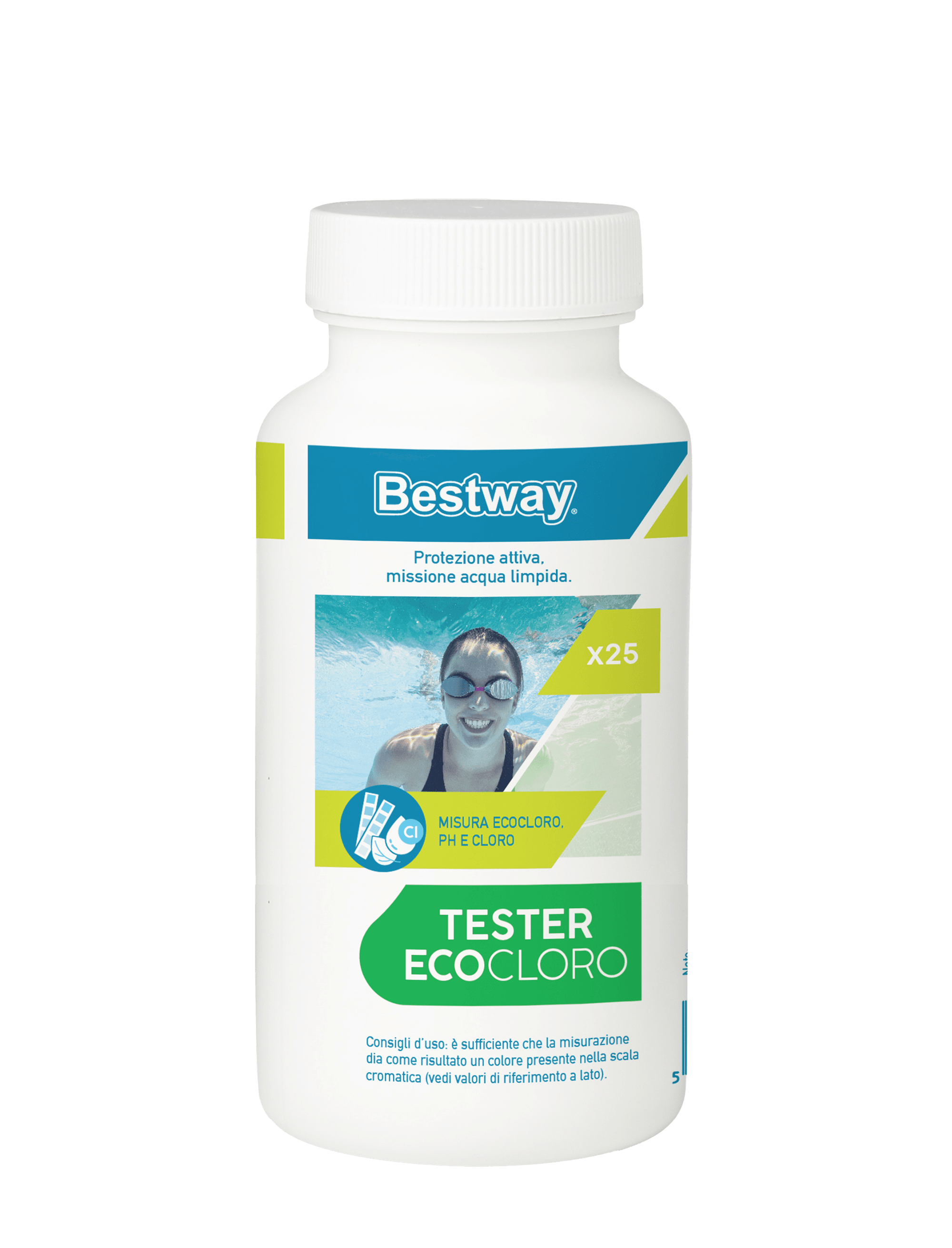 Trattamento chimico dell'acqua Tester Ecocloro 3 in 1, 25 strisce Bestway 1