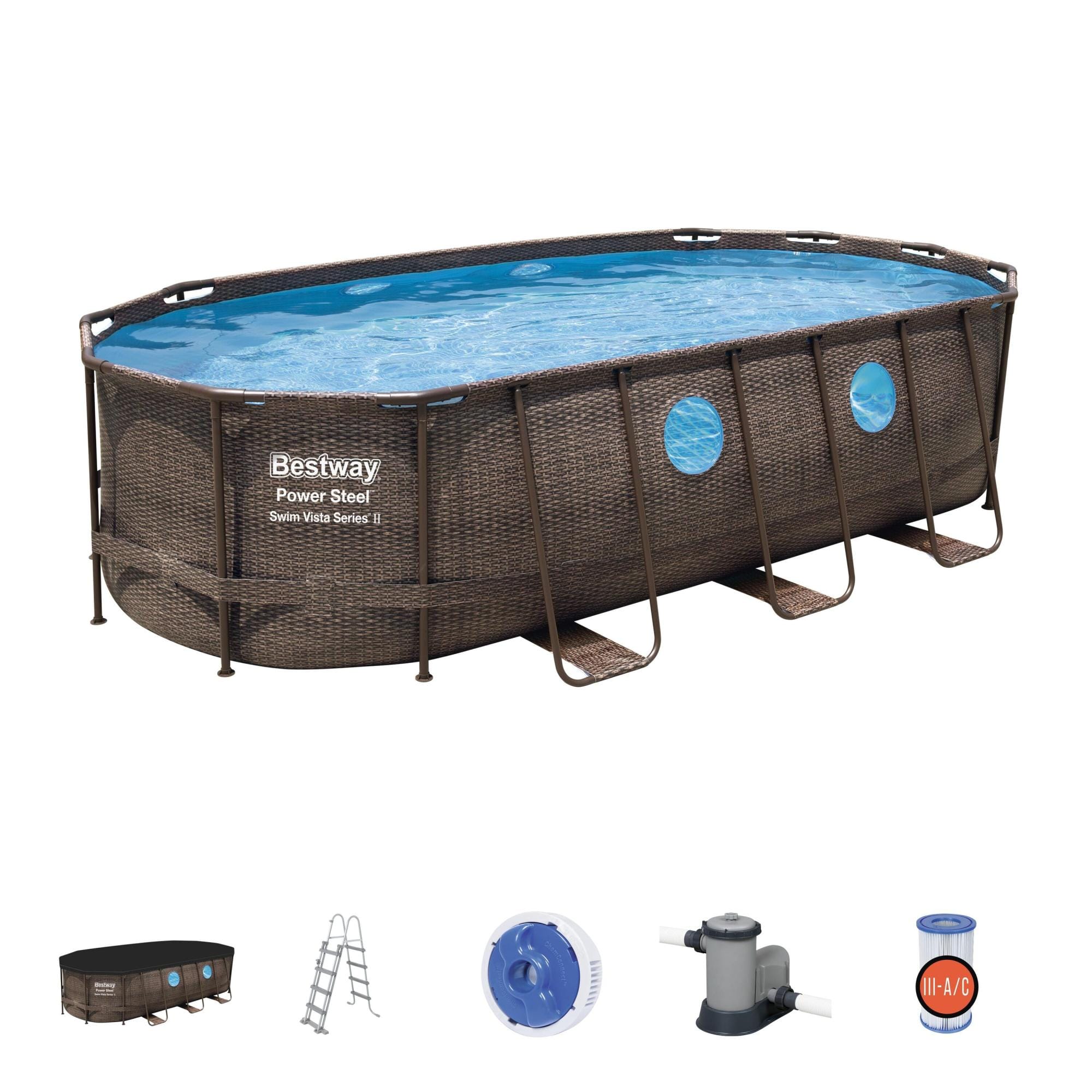Piscine fuori terra Set piscina fuori terra ovale Power Steel Swim Vista da 549x274x122 cm effetto rattan scuro Bestway 1