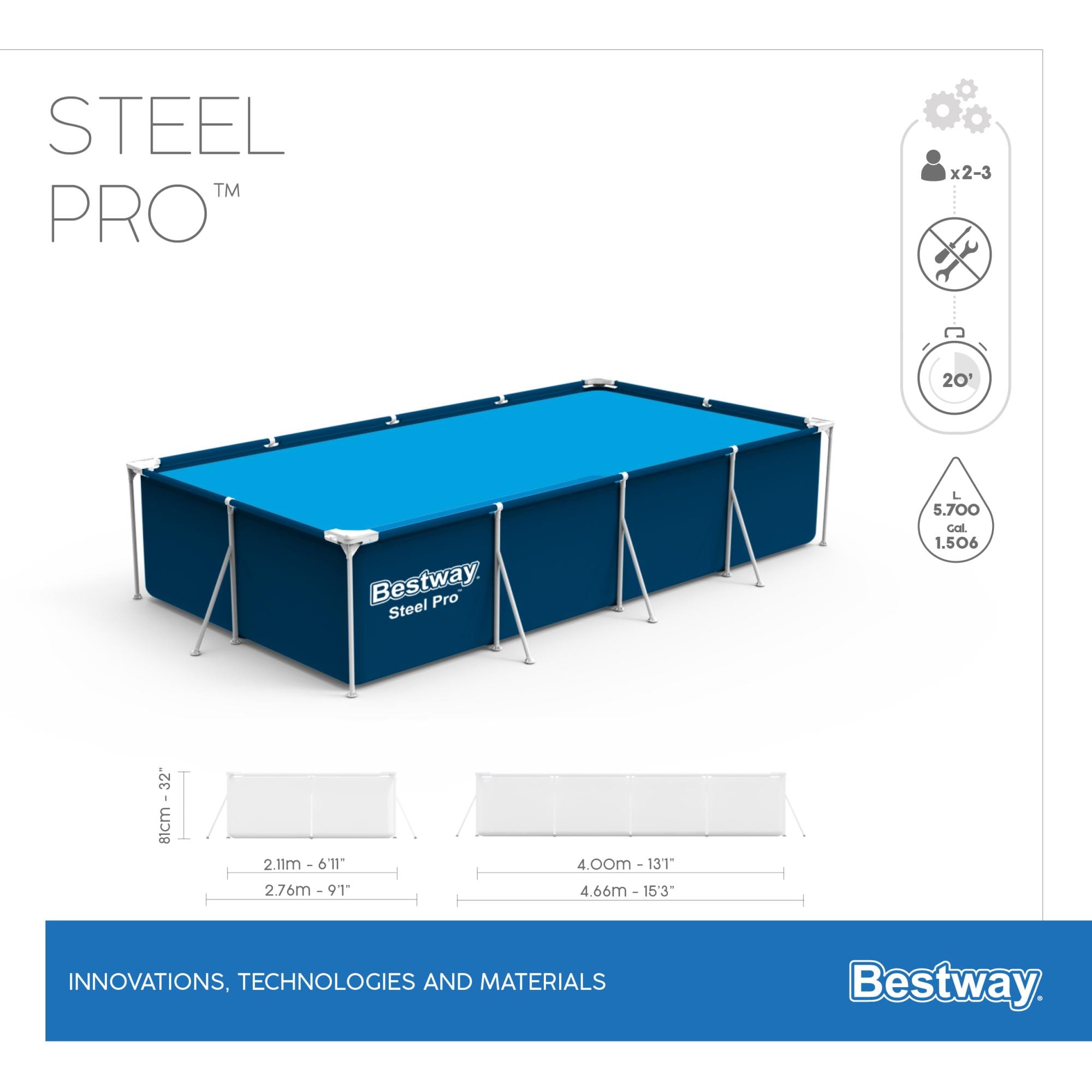Piscine fuori terra Set piscina fuori terra rettangolare Steel Pro da 400x211x81 cm Bestway 7