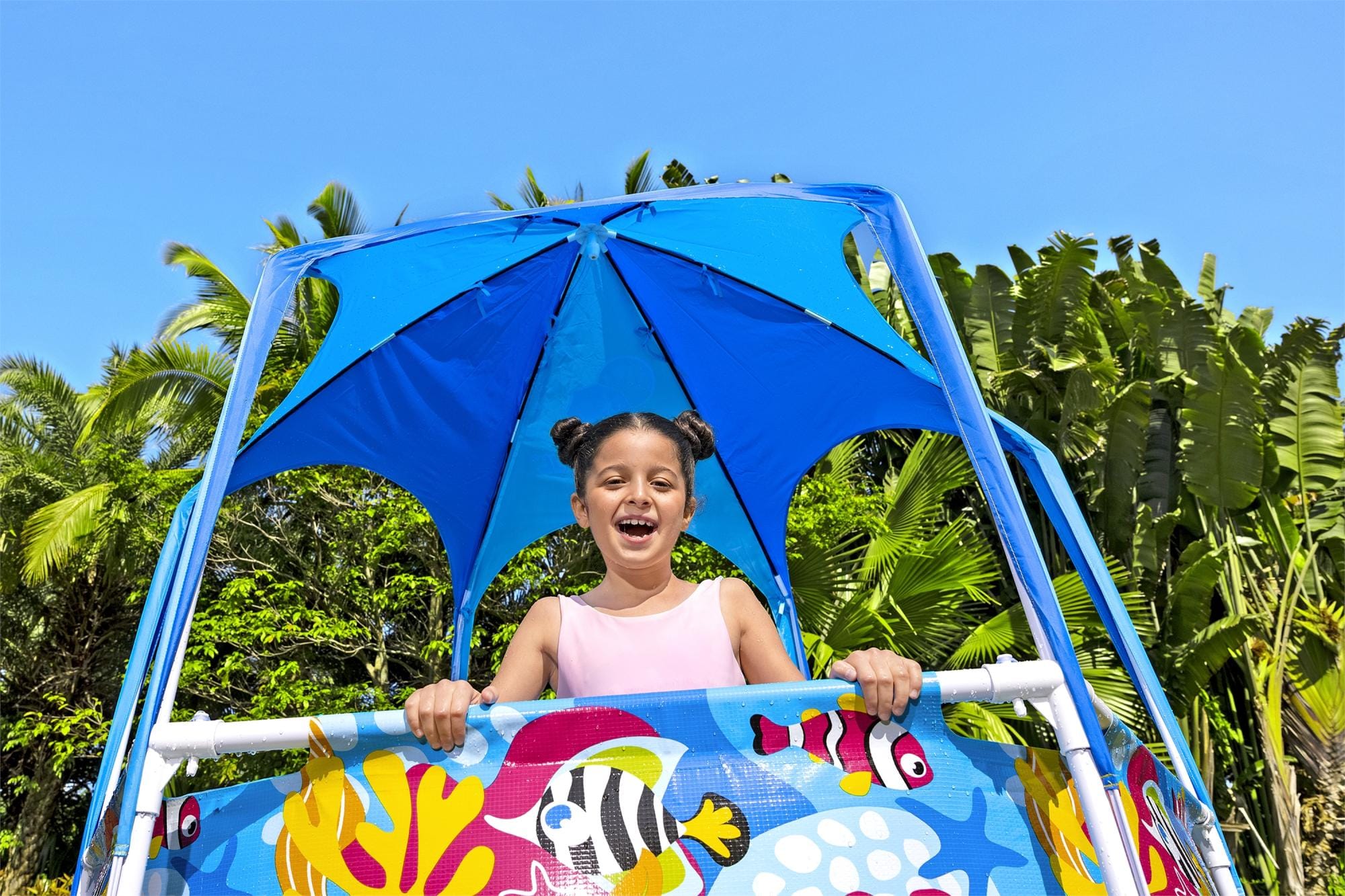Giochi gonfiabili per bambini Piscinetta con parasole UV Careful Splash-in-Shade blu da 183x51 cm Bestway 1