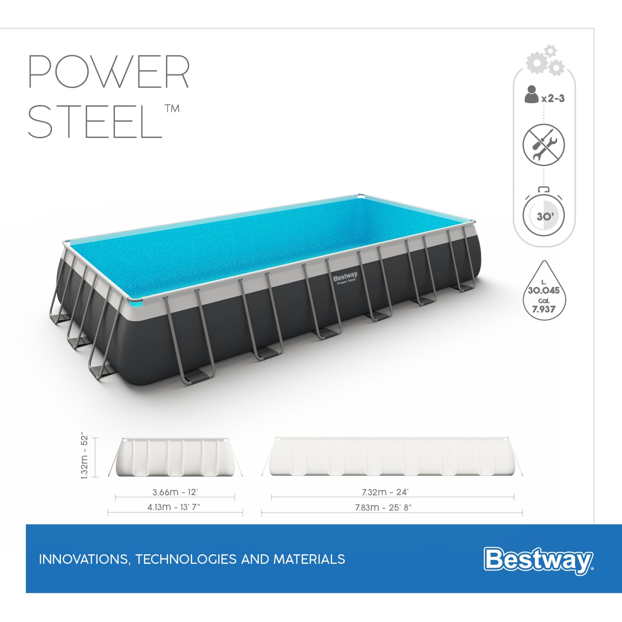 Piscine fuori terra Piscina base struttura e liner Power Steel da 732x366x132 cm Bestway 6