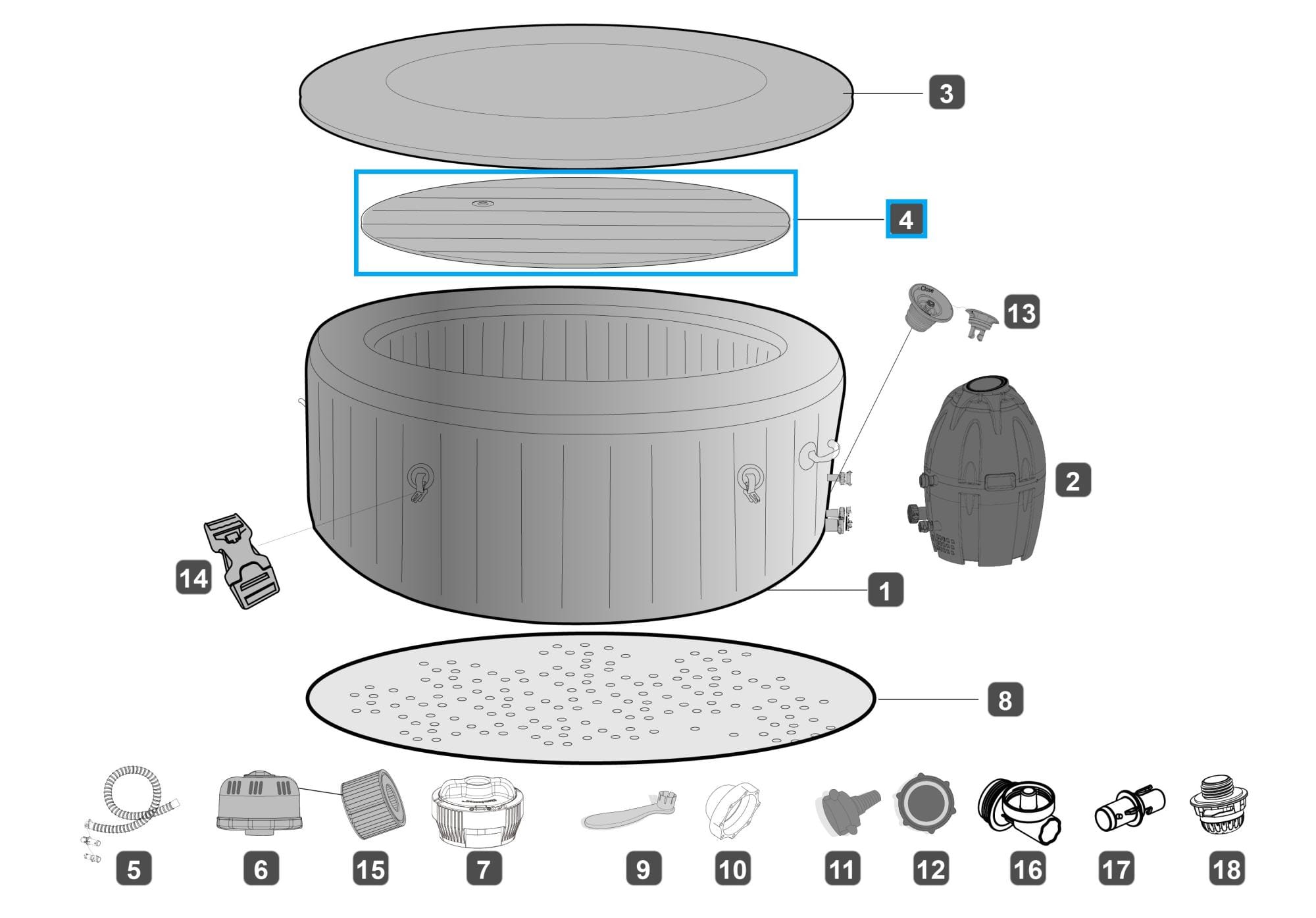 Ricambi Piscine e Spa Copertura gonfiabile per gli idromassaggi gonfiabili St Moritz, Santorini e Toronto Bestway 4