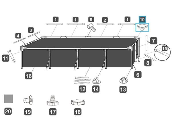 Ricambi Piscine e Spa Connettore angolare per piscine fuori terra rettangolari Steel Pro da 400x211x81 cm Bestway 3