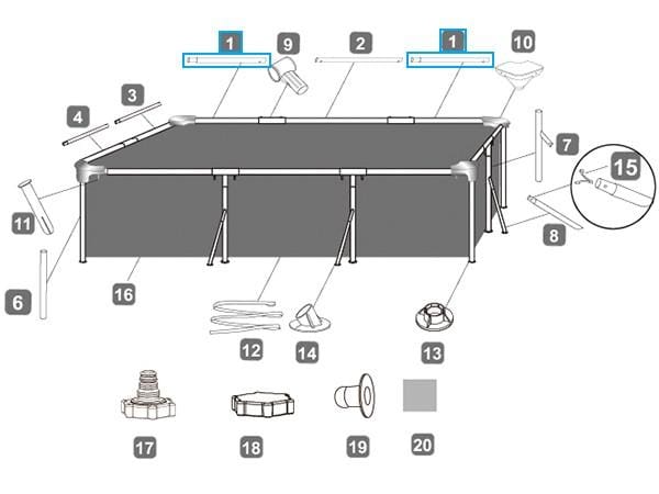 Ricambi Piscine e Spa Barra orizzontale A per piscina Steel Pro da 300x201x66 cm Bestway 2