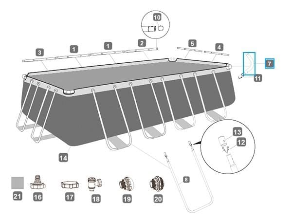 Ricambi Piscine e Spa Connettore a C per piscina Power Steel rettangolare Bestway 3