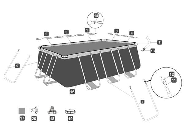 Ricambi Piscine e Spa Supporto a U (B) per piscina rettangolare Power Steel da 404x201x100 cm Bestway 3