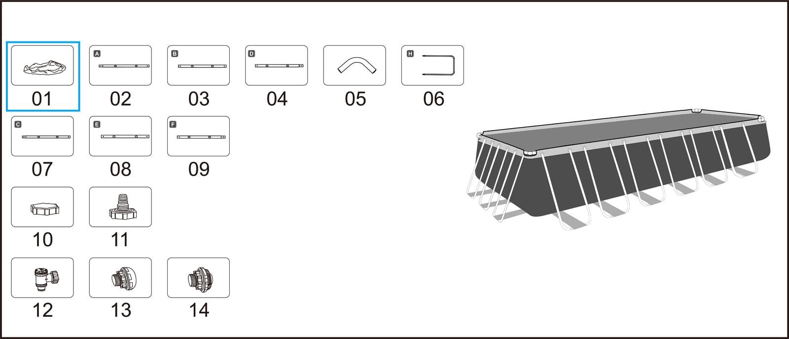 Ricambi Piscine e Spa Liner di ricambio per piscina Power Steel rettangolare da 732x366x132 cm grigio chiaro Bestway 2