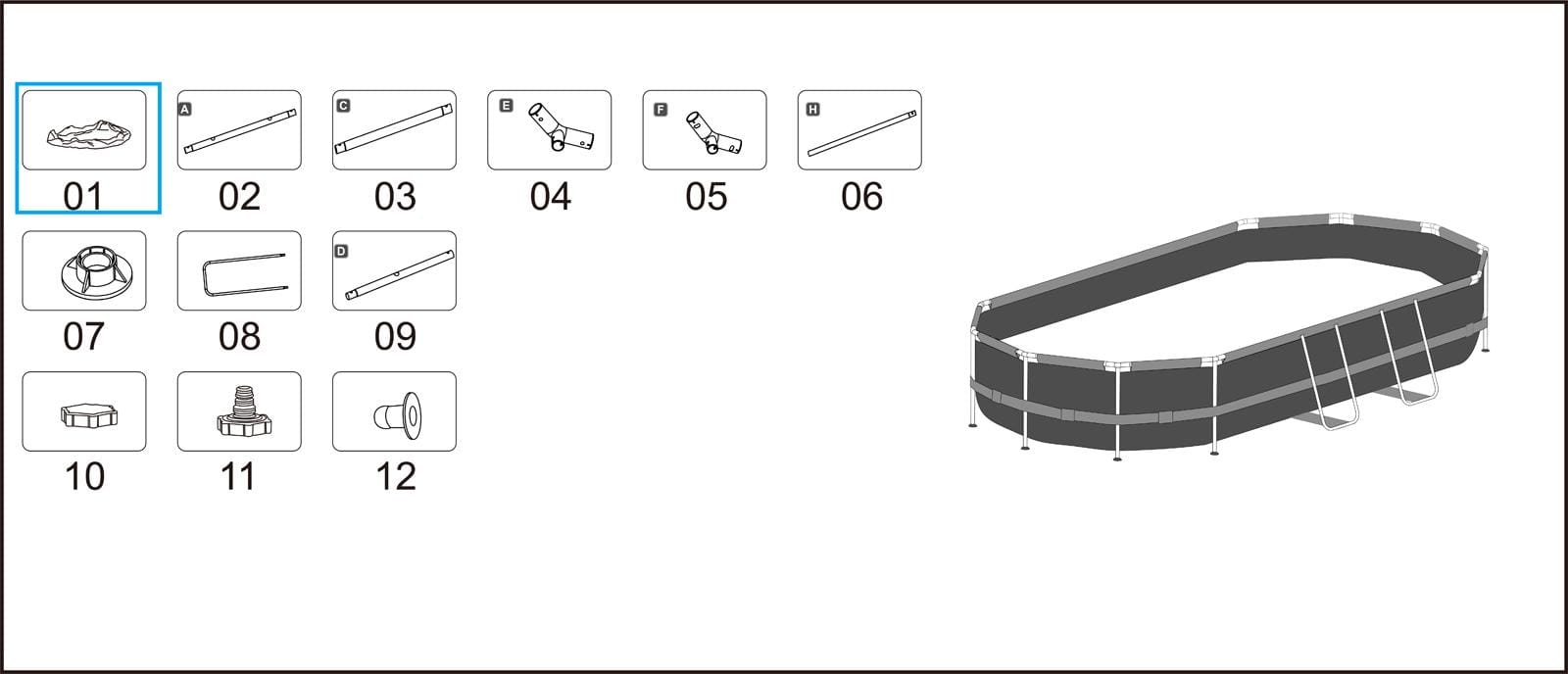 Ricambi Piscine e Spa Liner di ricambio per piscina Power Steel ovale da 427x250x100 cm grigio scuro Bestway 3