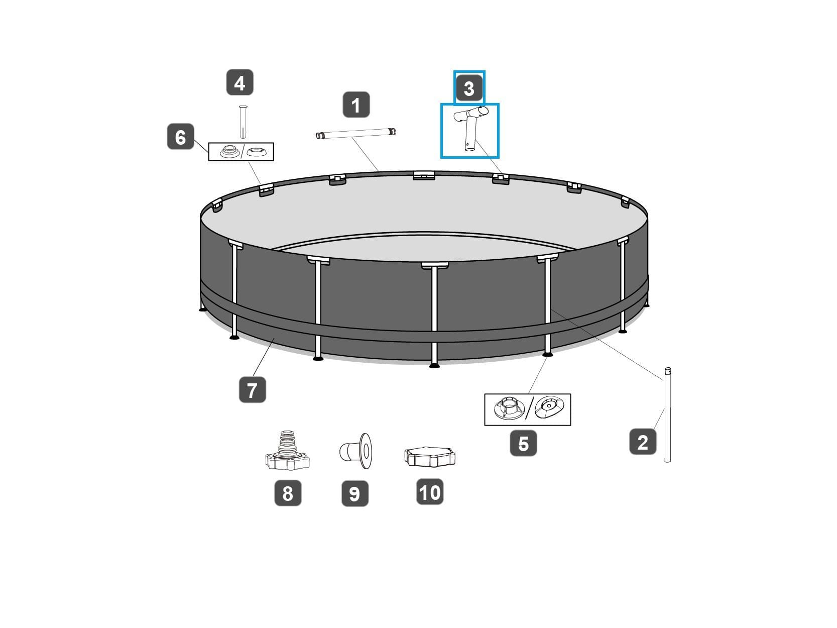 Ricambi Piscine e Spa Connettore a T per piscina Steel Pro rotonda Bestway 2