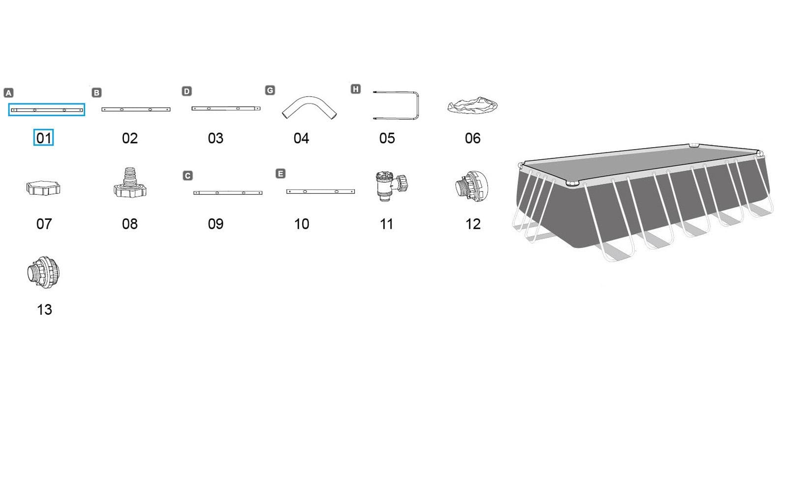 Ricambi Piscine e Spa Barra superiore A per piscine Power Steel rettangolare da 640x274x132 cm Bestway 2